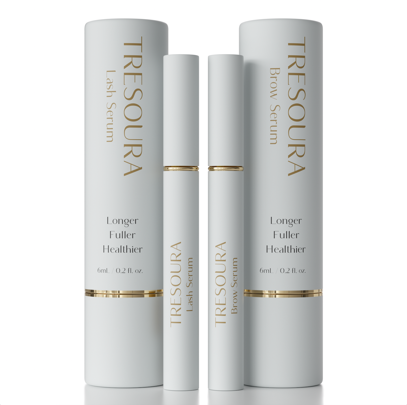 Tresoura Lash & Brow Growth Kit product packaging, including lash serum and brow serum boxes